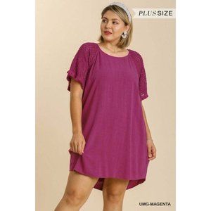 Umgee Plus Size Magenta Crochet Short Sleeve Detailed Dress